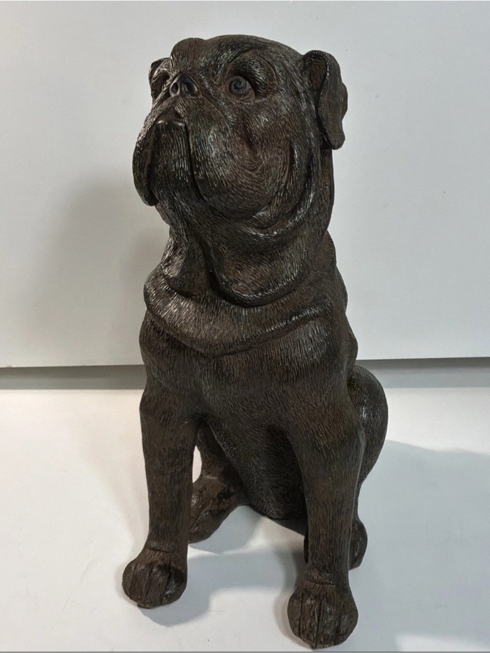 Pug Statue Resin Dog Figurine Brown Bronze Finish Realistic Decor